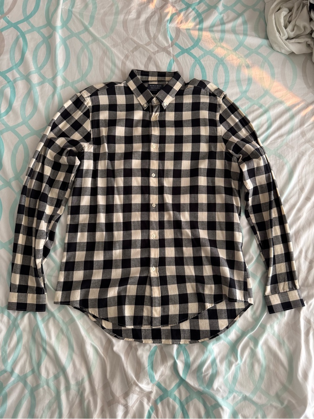 Zara Black and Cream Checked Button-Down Shirt